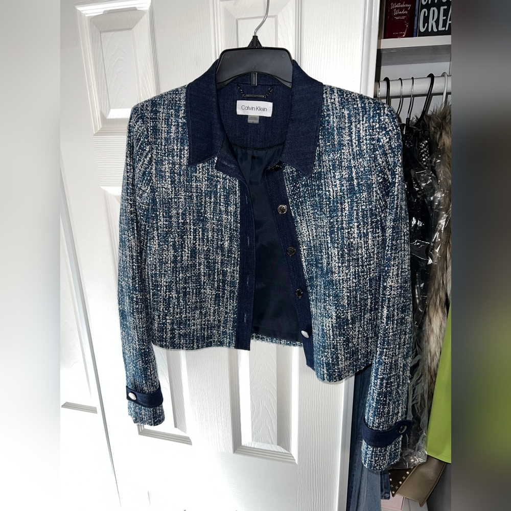 Calvin Klein Denim Tweed Jacket Size 8